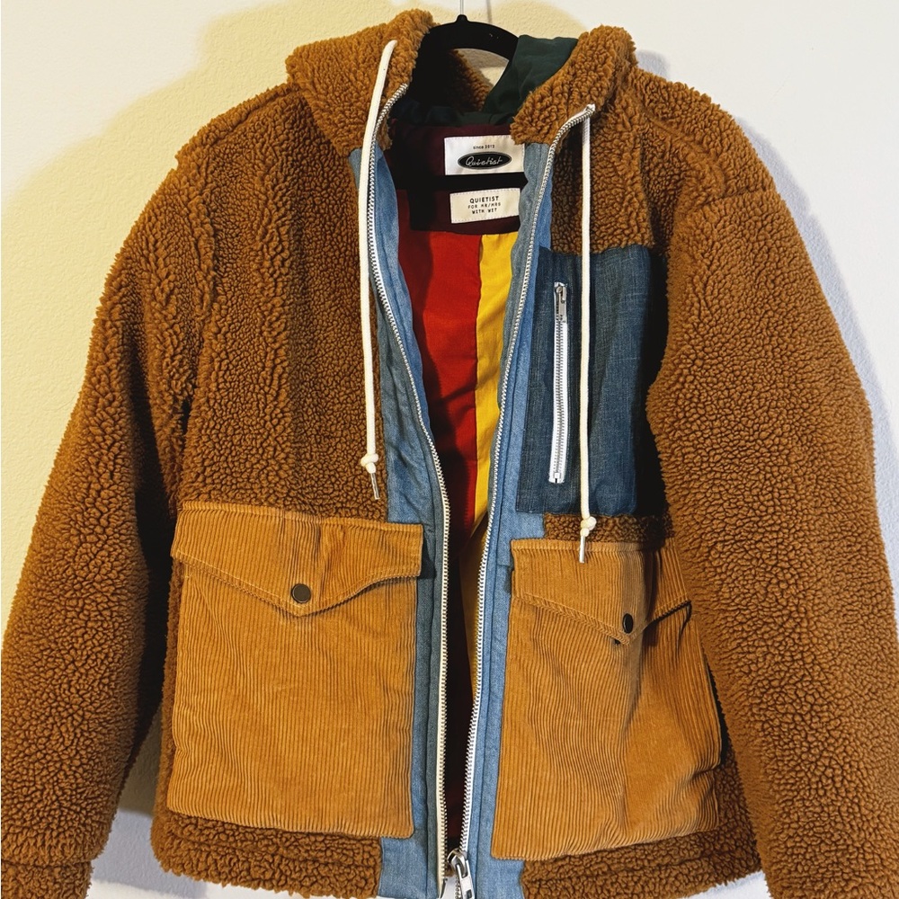 Brown and Blue Fleece Jacket with Workwear Style